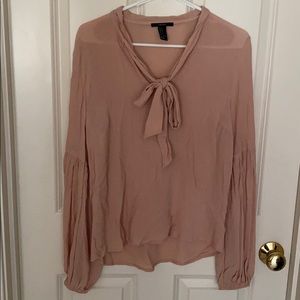 Forever 21 tie neck pink top